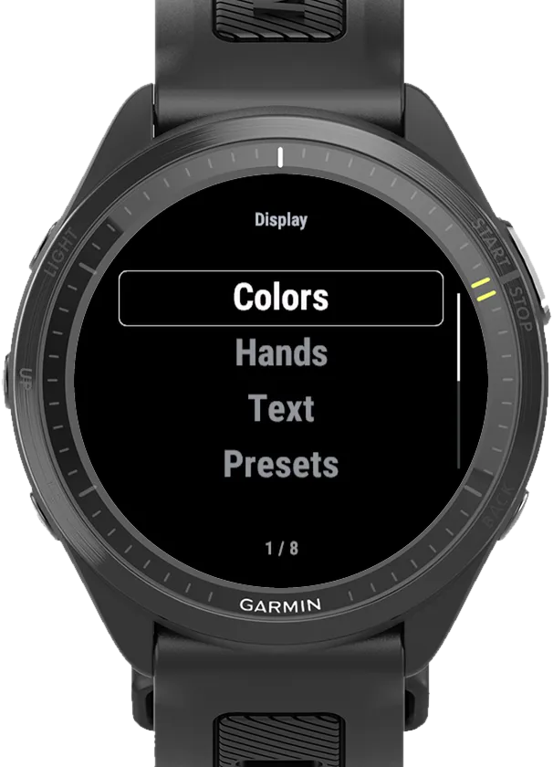 Classic Five Garmin Watch Face – Settings on the watch