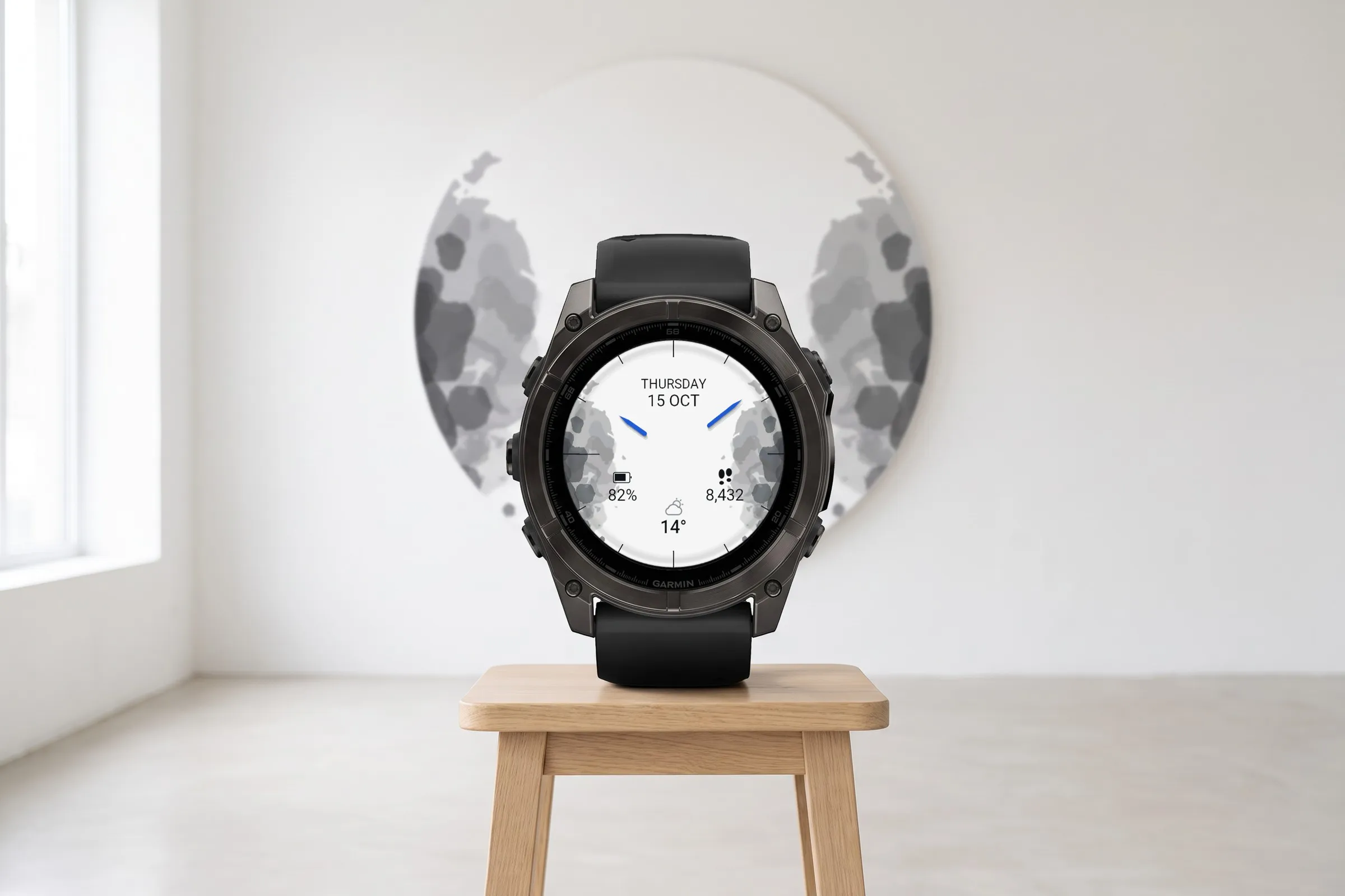 Ulm – analoges Garmin Watch Face mit Tintenklecksen