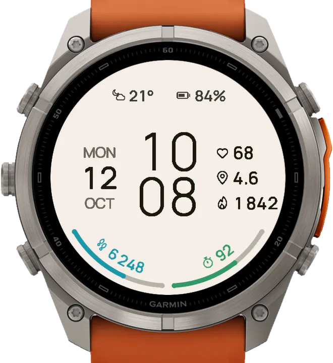 ARCLINE Garmin Watch Face – Two arcs: steps, intensity minutes