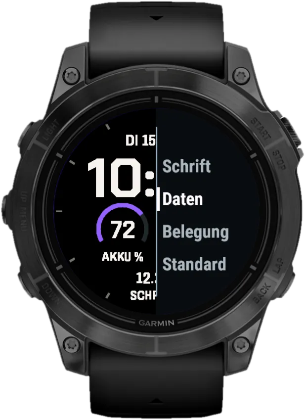 Fieldline Garmin Watch Face – Einstellungen an der Uhr
