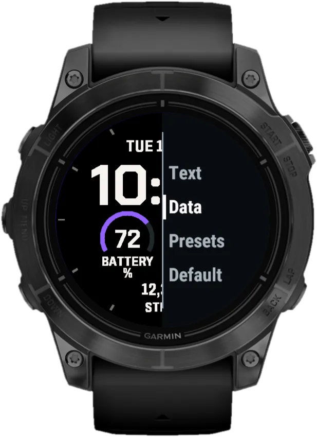 Fieldline Garmin Watch Face – Settings on the watch