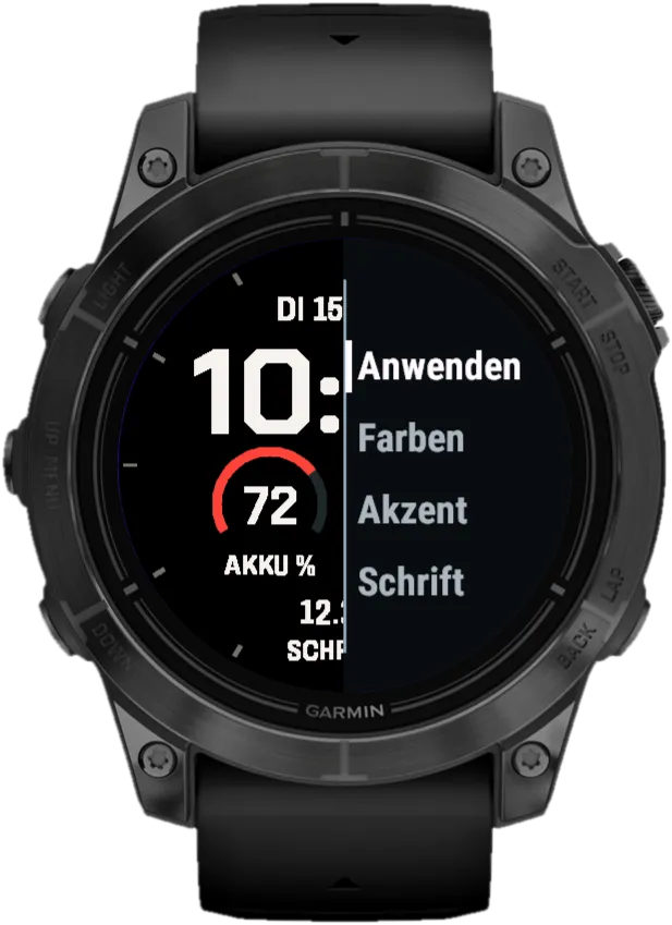 Fieldline Garmin Watch Face – Einstellungen an der Uhr