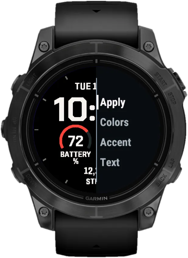Fieldline Garmin Watch Face – Settings on the watch